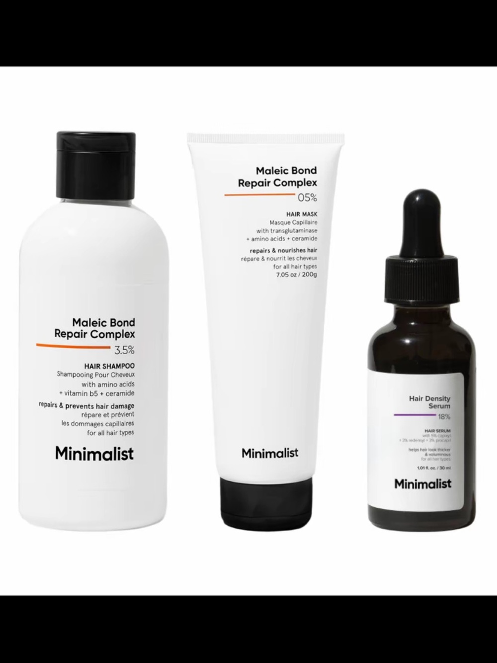 MINIMALIST 3.5% Maleic Acid Hair Density & Repair Trio shampoo hair mask, serum